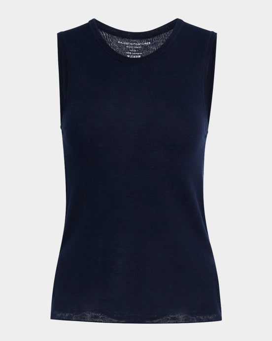 Majestic Filatures 100% Machine Washable Cashmere Sleeveless Crewneck | Marine Navy