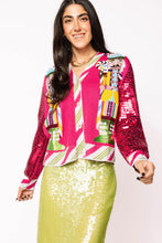 Load image into Gallery viewer, Queen Of Sparkles Hot Pink Peppermint Nutcrackers Shard Sequin Sleeve Cardigan