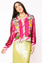 Load image into Gallery viewer, Queen Of Sparkles Hot Pink Peppermint Nutcrackers Shard Sequin Sleeve Cardigan