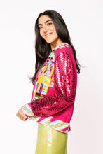 Load image into Gallery viewer, Queen Of Sparkles Hot Pink Peppermint Nutcrackers Shard Sequin Sleeve Cardigan