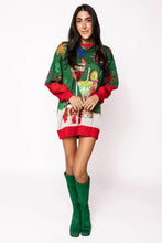 Load image into Gallery viewer, Queen Of Sparkles Green &amp; Red Christmas Cocktails Sweater Dress
