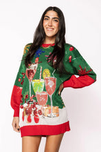 Load image into Gallery viewer, Queen Of Sparkles Green &amp; Red Christmas Cocktails Sweater Dress
