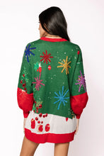 Load image into Gallery viewer, Queen Of Sparkles Green &amp; Red Christmas Cocktails Sweater Dress