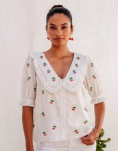 Load image into Gallery viewer, Pink City Prints Cherrylicious Ava Blouse | White Cherries Embroidered Blouse