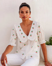 Load image into Gallery viewer, Pink City Prints Cherrylicious Ava Blouse | White Cherries Embroidered Blouse