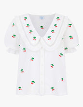 Load image into Gallery viewer, Pink City Prints Cherrylicious Ava Blouse | White Cherries Embroidered Blouse
