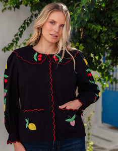 FINAL SALE Pink City Prints Feeling Fruity Apple Blouse | Black
