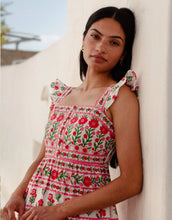 Load image into Gallery viewer, FINAL SALE Pink City Prints Rose Folk Lucia Dress | White, Pink &amp; Red Block Printed Dress