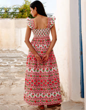 Load image into Gallery viewer, FINAL SALE Pink City Prints Rose Folk Lucia Dress | White, Pink &amp; Red Block Printed Dress