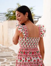 Load image into Gallery viewer, FINAL SALE Pink City Prints Rose Folk Lucia Dress | White, Pink &amp; Red Block Printed Dress