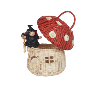 Rattan Mushroom Basket | Red