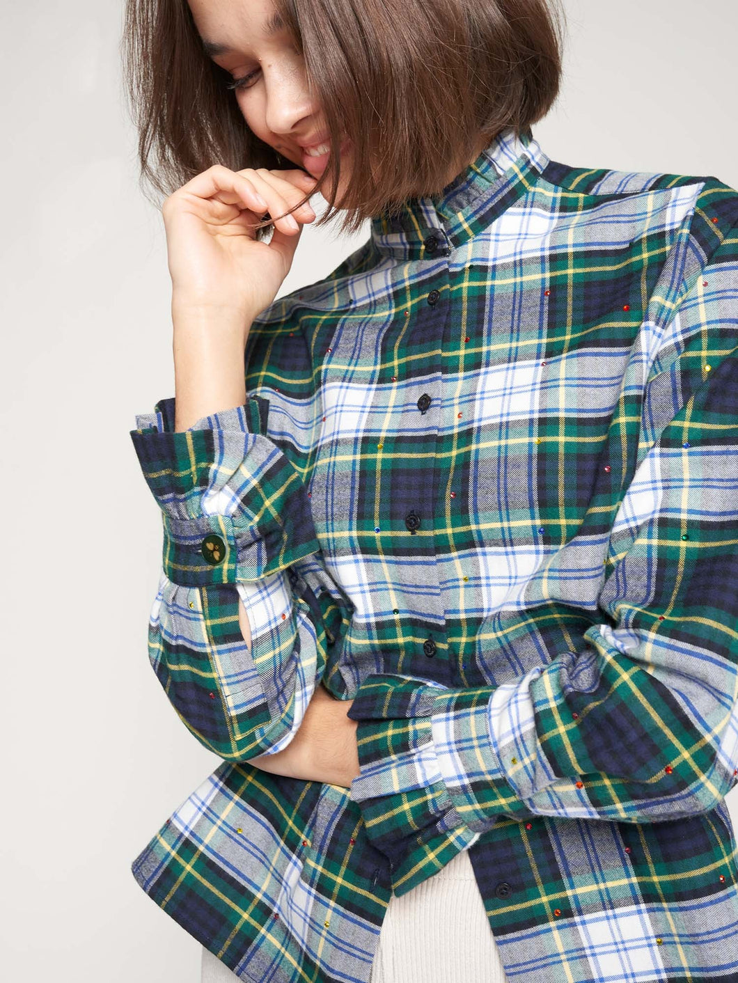 Vilagallo Nicola Strass Holiday Tartan Flannel Top