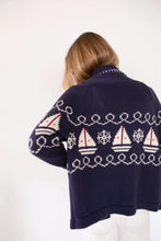 Load image into Gallery viewer, Marea Nautical Intarsia Shawl Cardigan | Navy