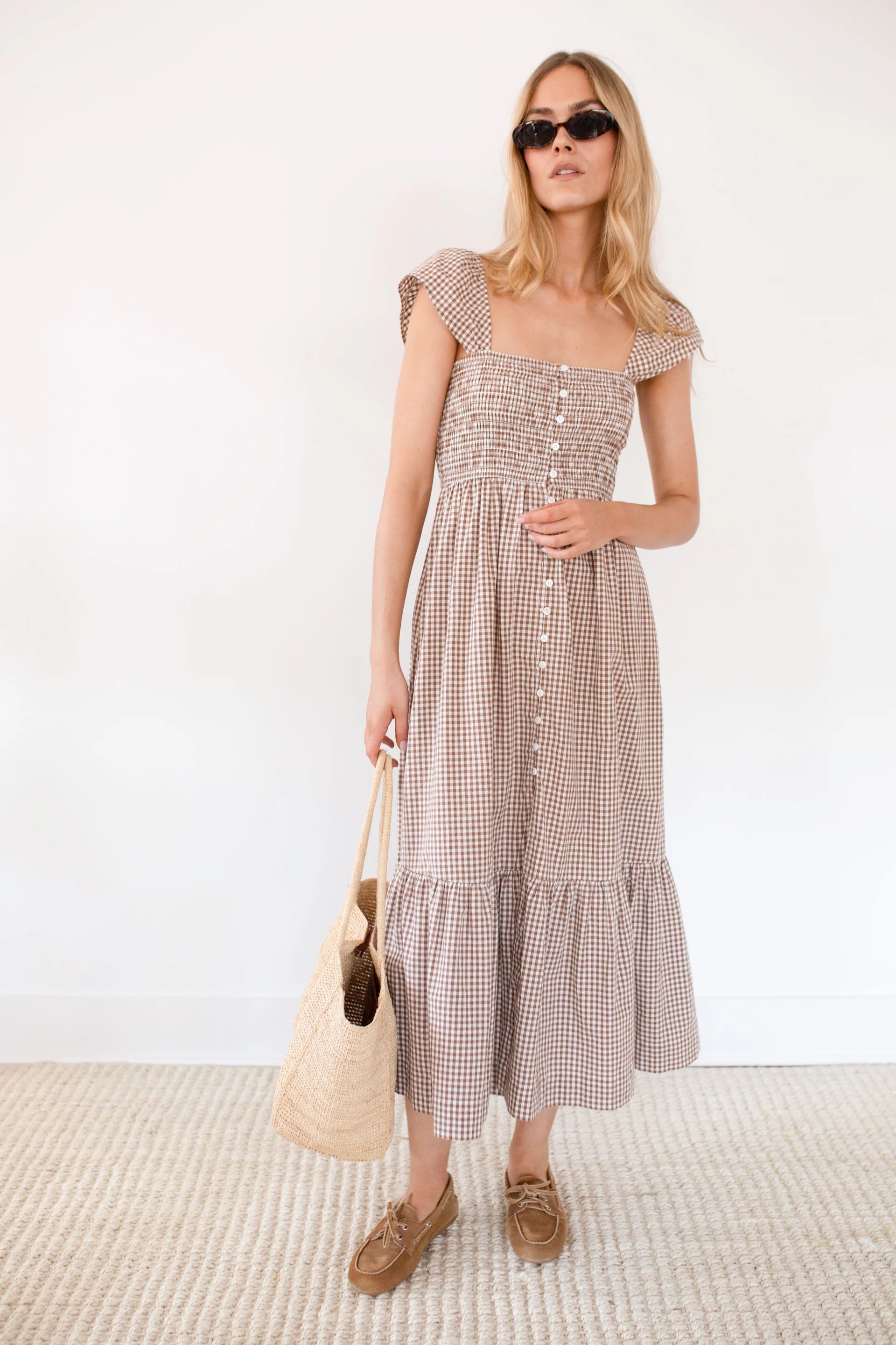 FINAL SALE Marea Celine Dress | Mocha Mini Gingham – Cat & Kate
