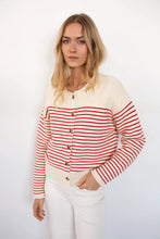 Load image into Gallery viewer, Marea Martha Cardigan | Ivory &amp; Red Stripe