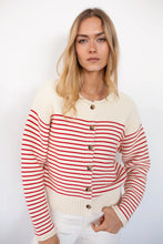 Load image into Gallery viewer, Marea Martha Cardigan | Ivory &amp; Red Stripe
