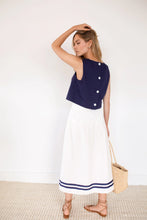 Load image into Gallery viewer, Marea Charlotte Skirt | White with Navy Trim