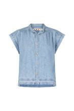 Load image into Gallery viewer, Light blue denim shirt with short sleeves on a white background