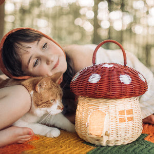 Rattan Mushroom Basket | Red