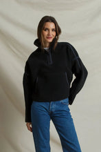 Load image into Gallery viewer, Perfect White Tee Tristan Sherpa Fleece Half Zip Sweatshirt Jacket With Pockets | Black