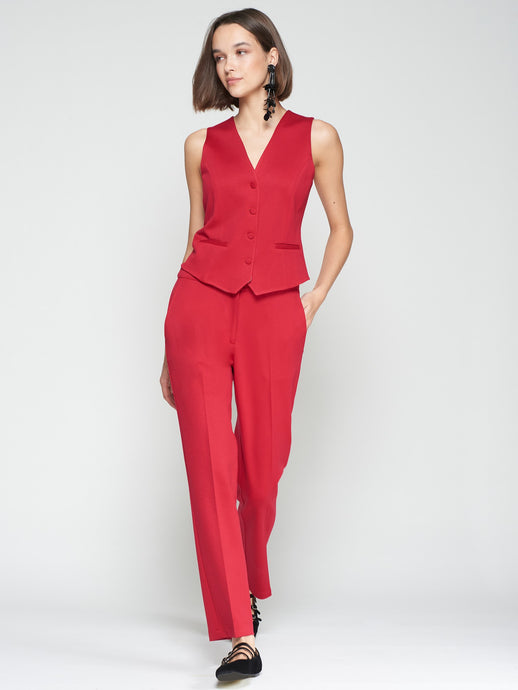 Vilagallo Red Structured Straight Leg Trousers