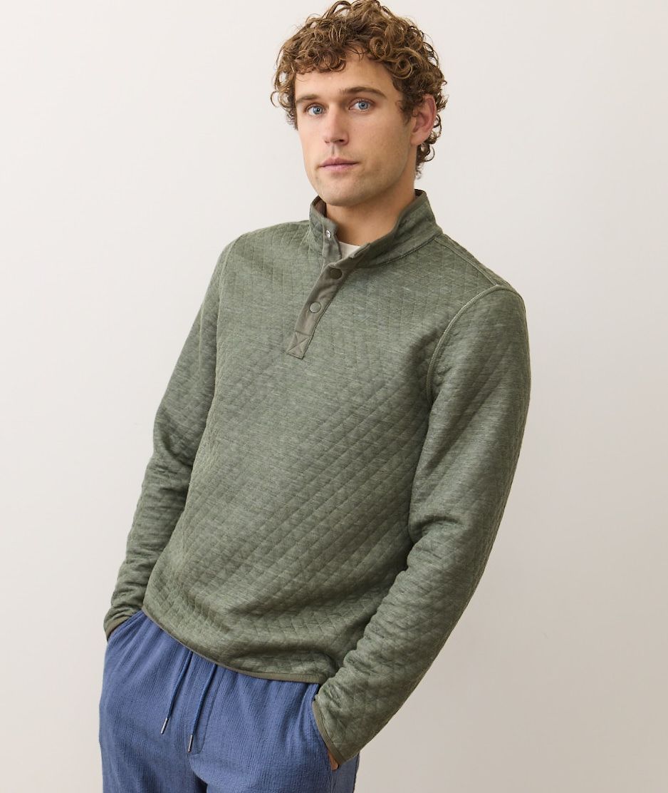 Men's Marine Layer Corbet Quilted Reversible Pullover | Oatmeal & Olive