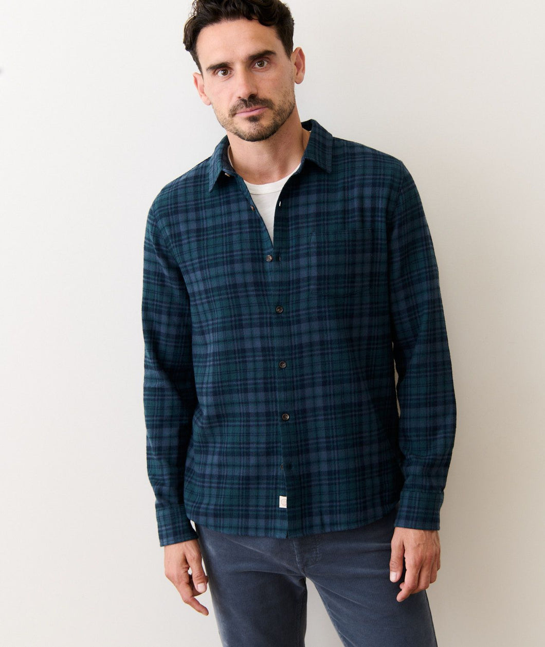Men's Marine Layer Tahoe Flannel Shirt | Green & Navy Plaid