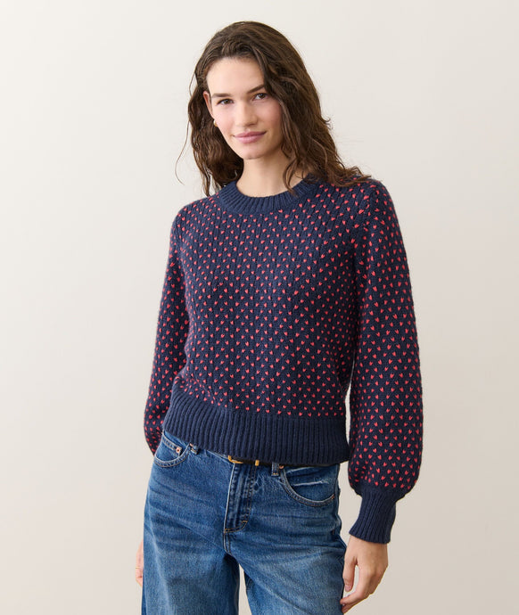 Marine Layer Alma Crewneck Sweater | Navy & Red