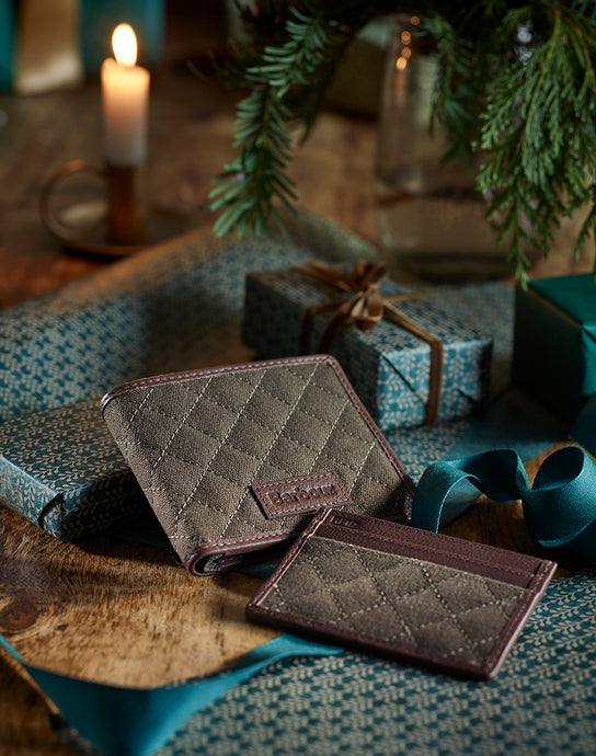 Barbour Quilted Padbury Wallet & Card Holder Set | Dark Brown & Olive
