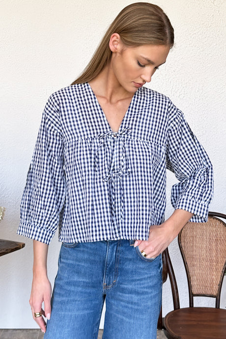 Emerson Fry Artist Overshirt | Navy & White Seersucker Check