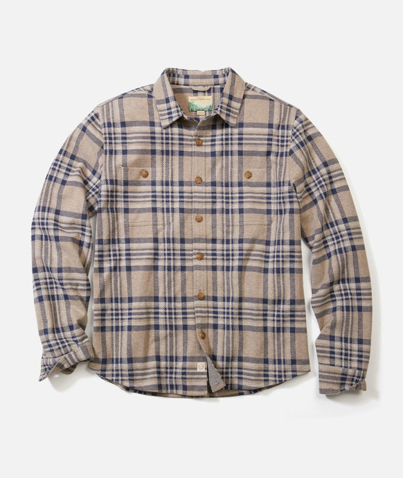 Men's Marine Layer PACIFICA STRETCH TWILL OVERSHIRT | Taupe Plaid