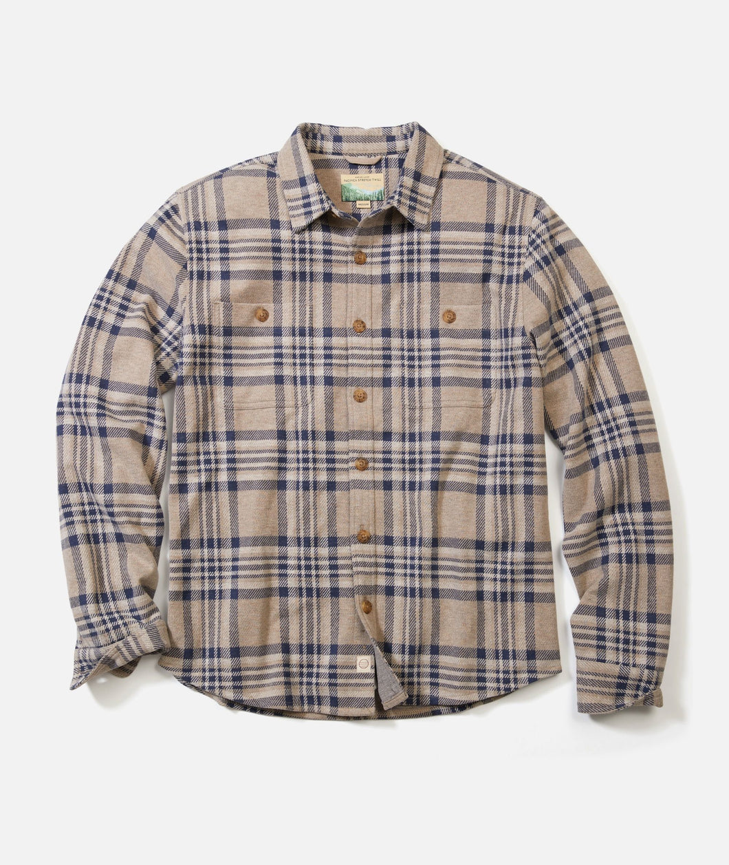 Men's Marine Layer PACIFICA STRETCH TWILL OVERSHIRT | Taupe Plaid