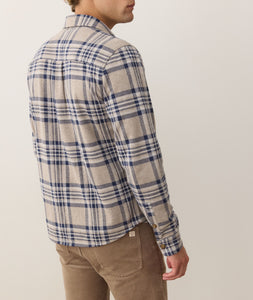 Men's Marine Layer PACIFICA STRETCH TWILL OVERSHIRT | Taupe Plaid