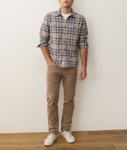 Men's Marine Layer PACIFICA STRETCH TWILL OVERSHIRT | Taupe Plaid