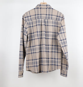 Men's Marine Layer PACIFICA STRETCH TWILL OVERSHIRT | Taupe Plaid
