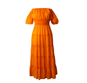 Bella Silk Maxi Dress- Tangerine