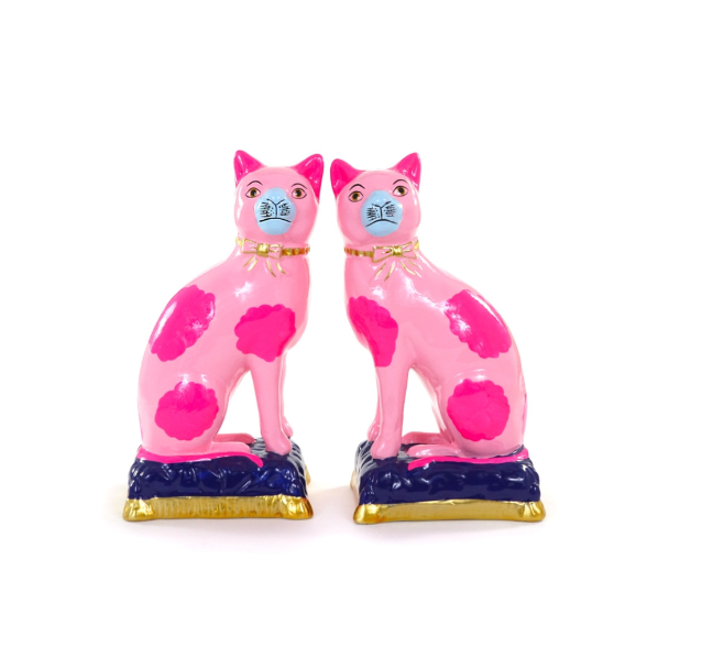 Set Of Neon Pink Staffordshire Cats