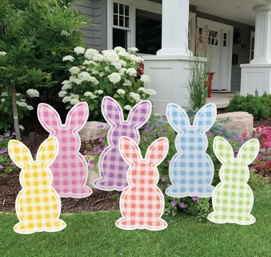 Gingham Bunny Yard Stake