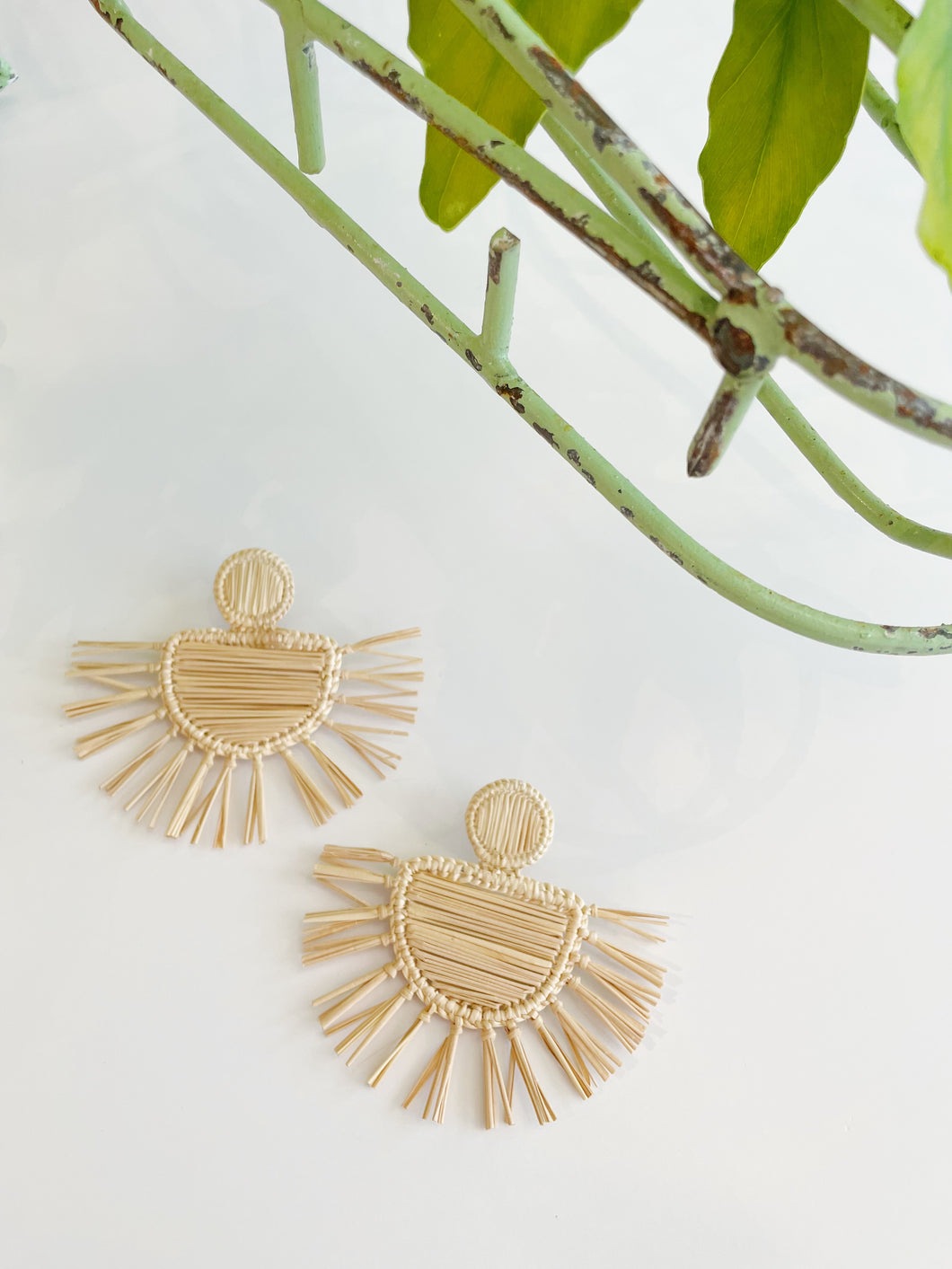 Iraca Palm Tiki Fringe Earrings