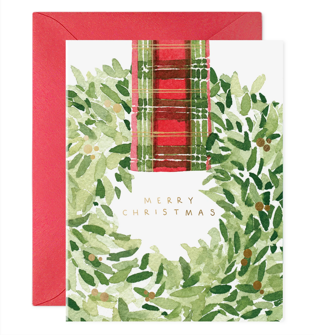 Plaid Ribbon Wreath Cards Box Set Of 6