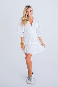 Puffy Sleeve Eyelet Dress
