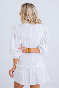 Puffy Sleeve Eyelet Dress